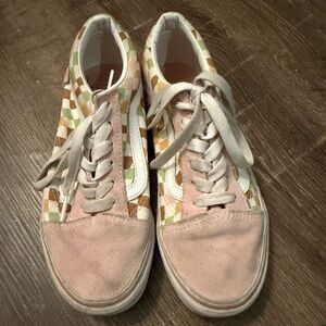 Vans Pink and Brown Checkered Sneakers